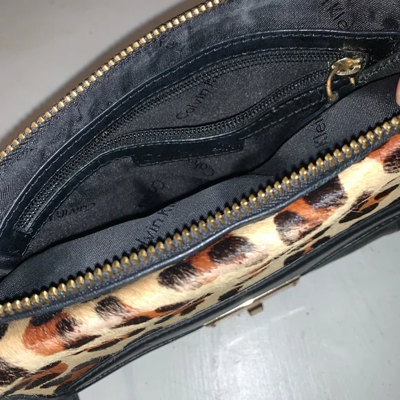 Women's Calvin Klein Black & Animal Print Crossbody Bag Small - Picture 10 of 13